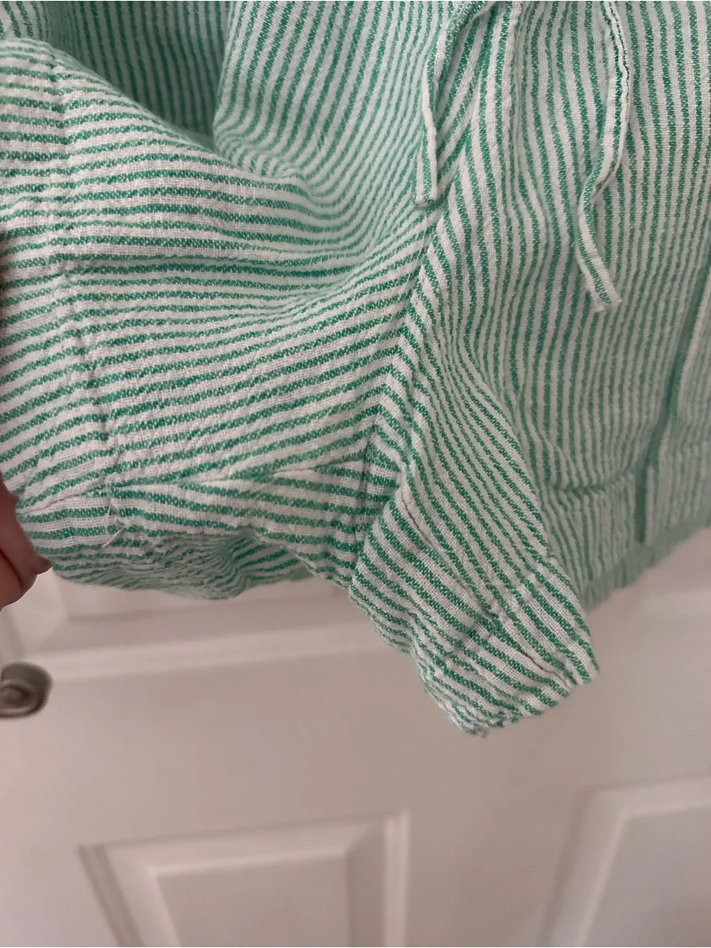 J Crew Linen-blend drawstring short Green and white stripe size XL